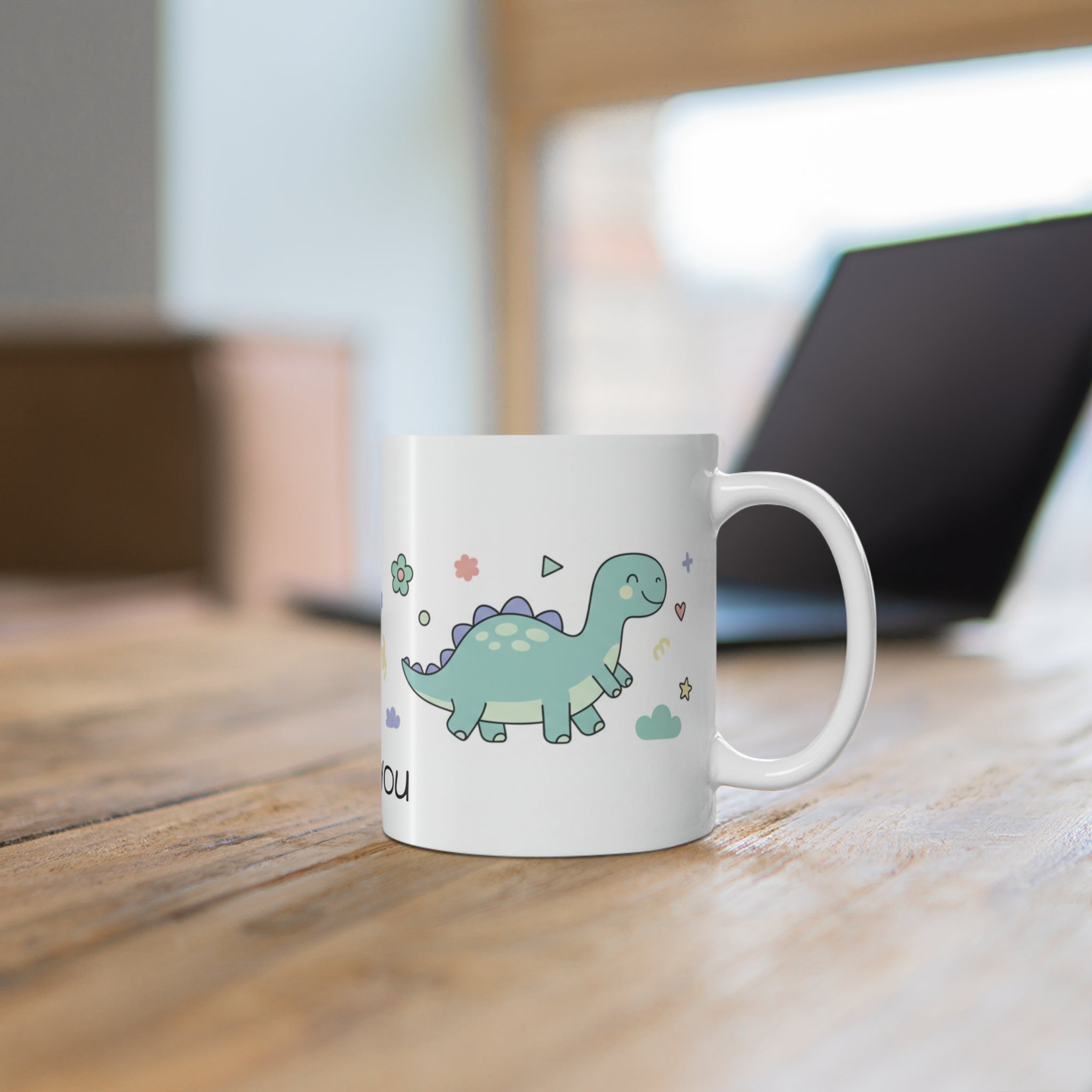 I Love You Dinosaur Mug — Cute Floral Dino Coffee Cup, Gift for Kids & Partner