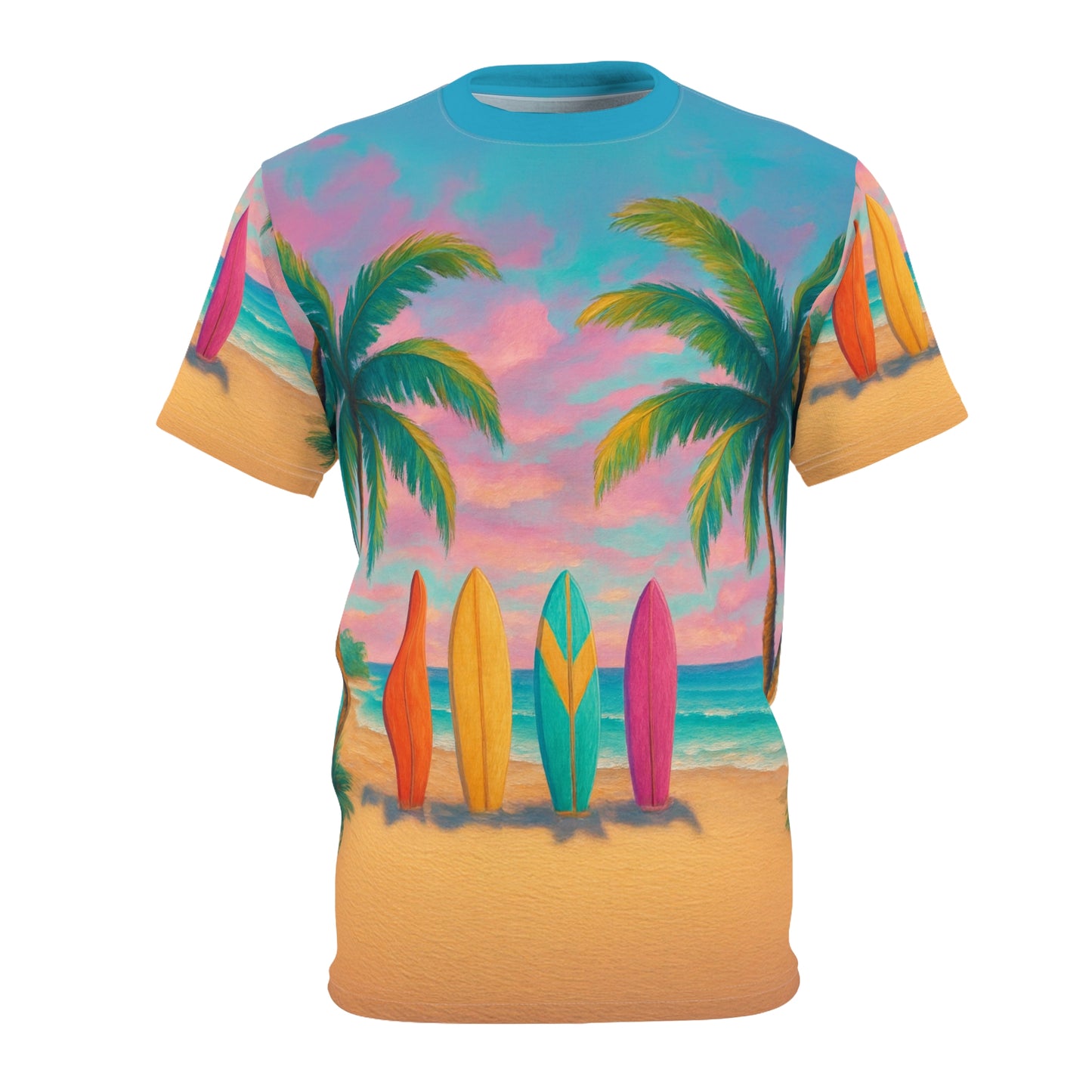 Beach Vibes Unisex Cut & Sew Tee, Surfing Shirt, Tropical AOP Tee, Summer Fashion, Vacation Wear, Beach Party Top, Casual Summer Tee