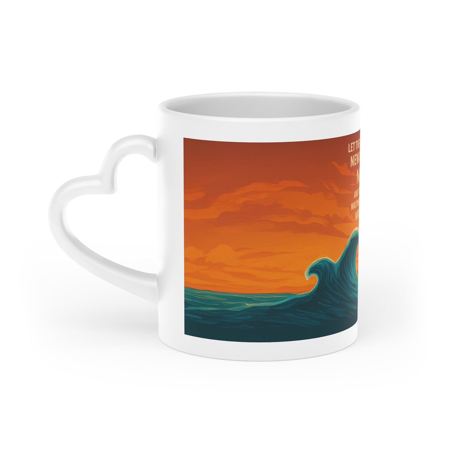 Heart-Shaped Adventure Mug, Surfer Gift, Ocean Lover's Coffee Cup, Beach Decor, Personalized Drinkware
