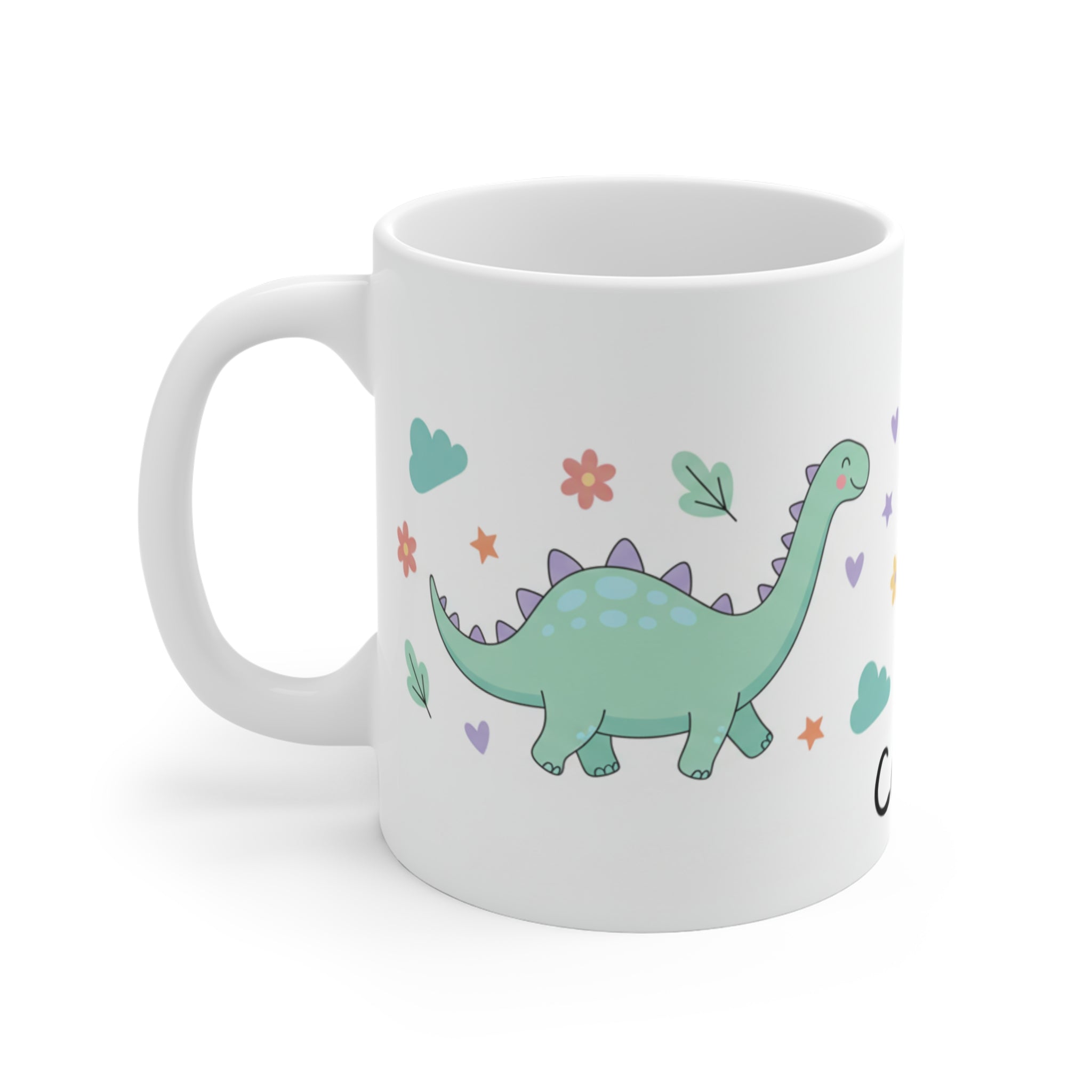 Personalized Dinosaur Mug - Cute Kids Name Coffee Cup (11oz)
