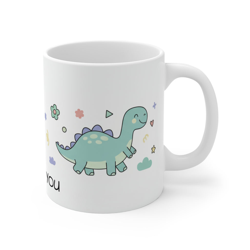I Love You Dinosaur Mug — Cute Floral Dino Coffee Cup, Gift for Kids & Partner