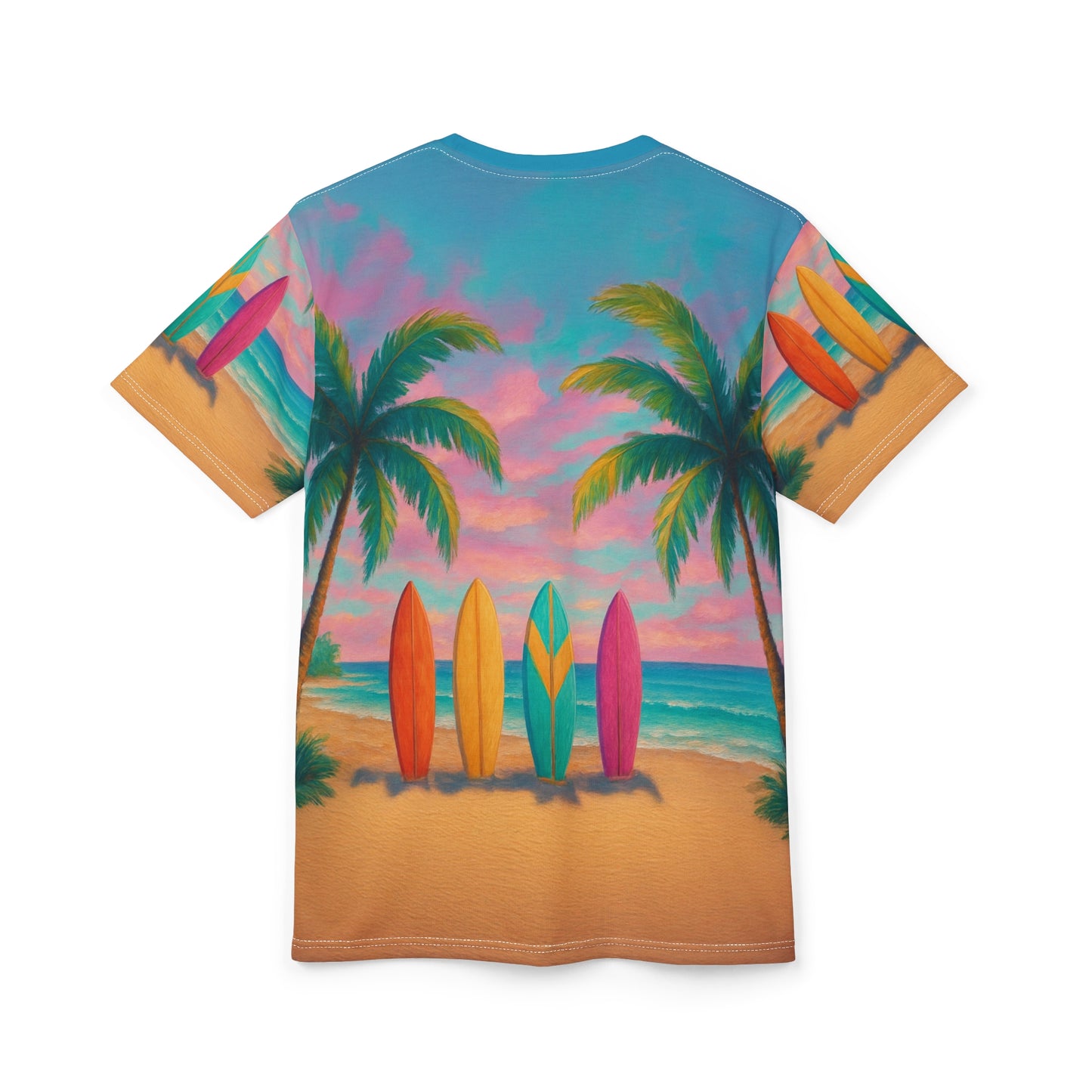 Beach Vibes Unisex Cut & Sew Tee, Surfing Shirt, Tropical AOP Tee, Summer Fashion, Vacation Wear, Beach Party Top, Casual Summer Tee
