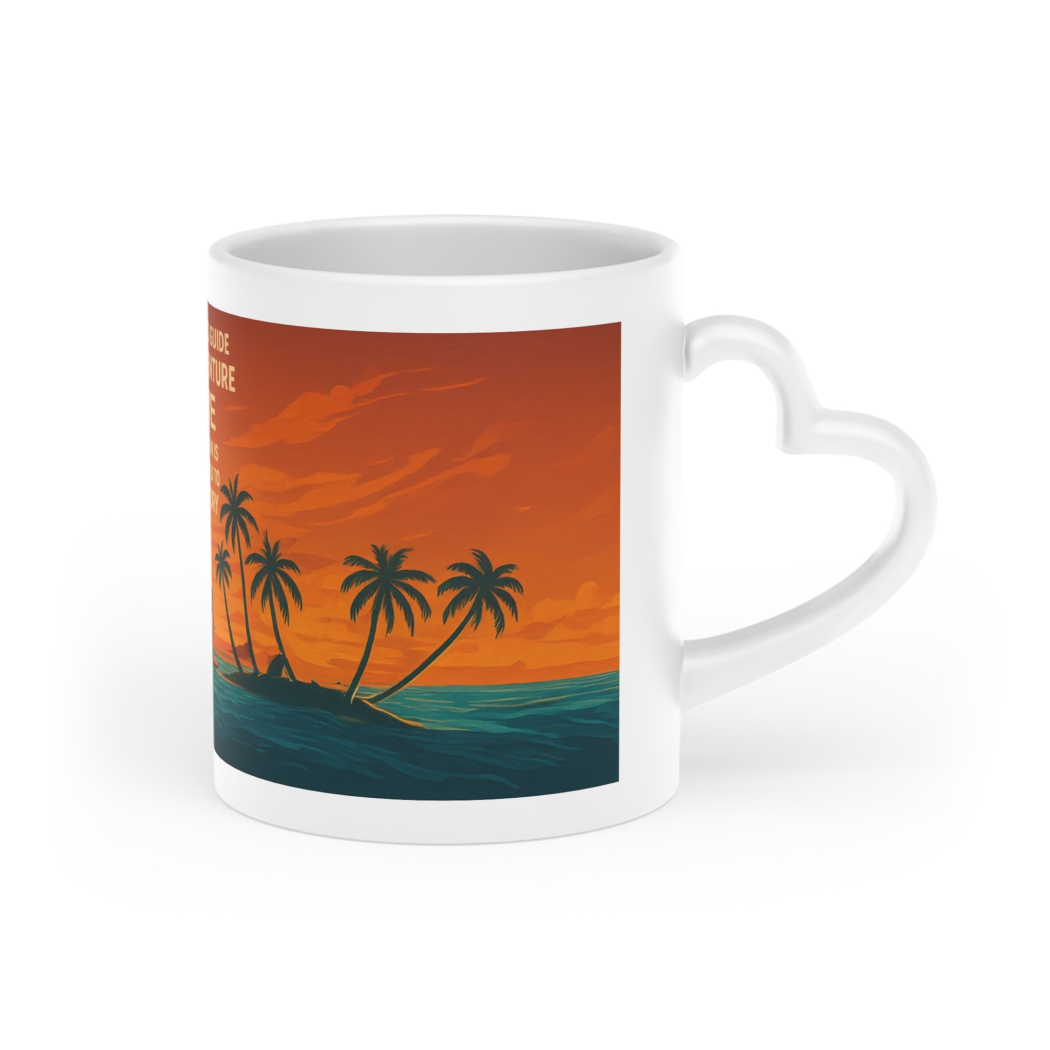 Heart-Shaped Adventure Mug, Surfer Gift, Ocean Lover's Coffee Cup, Beach Decor, Personalized Drinkware