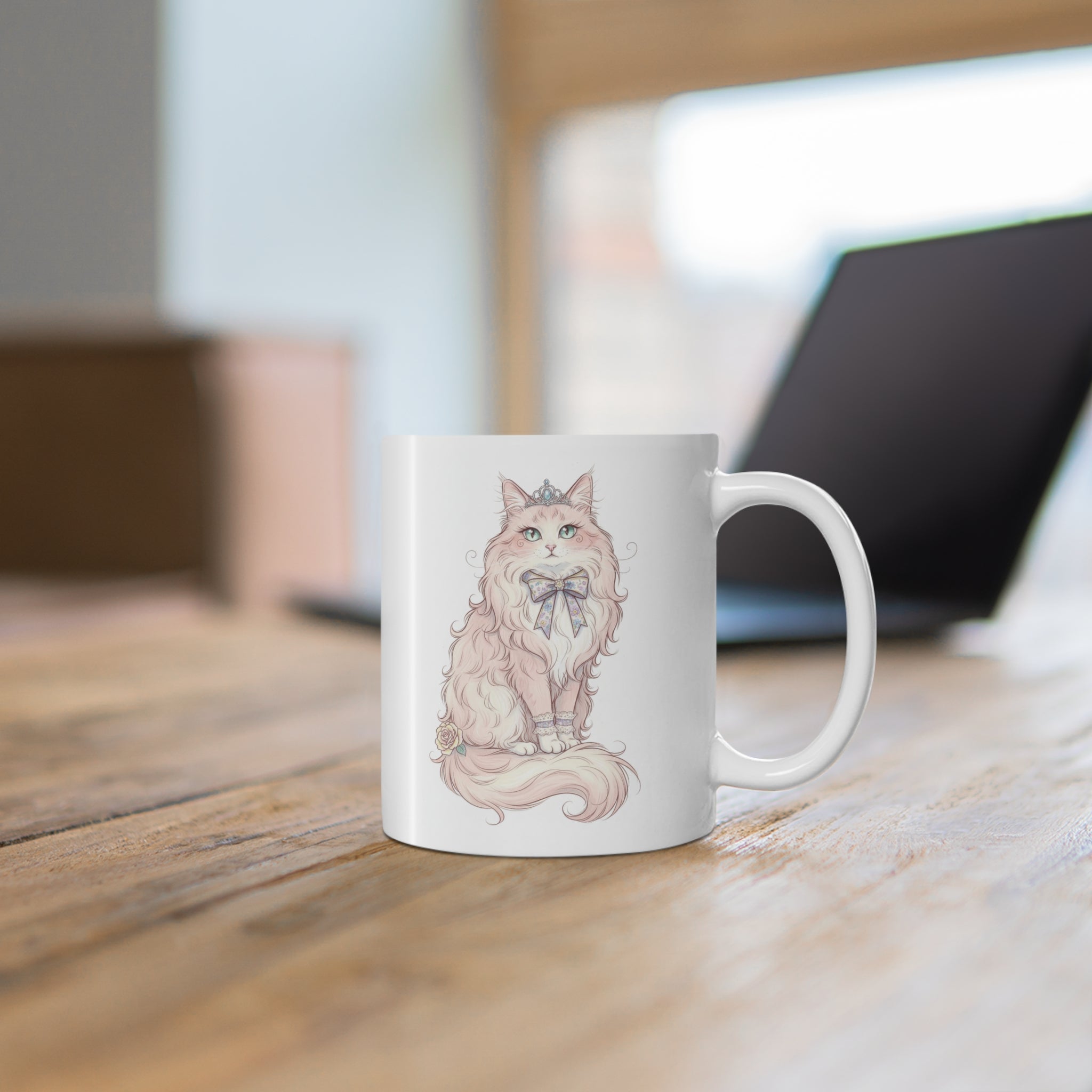 Princess Cat 11oz Mug — Cute Victorian Kitty with Crown & Bow