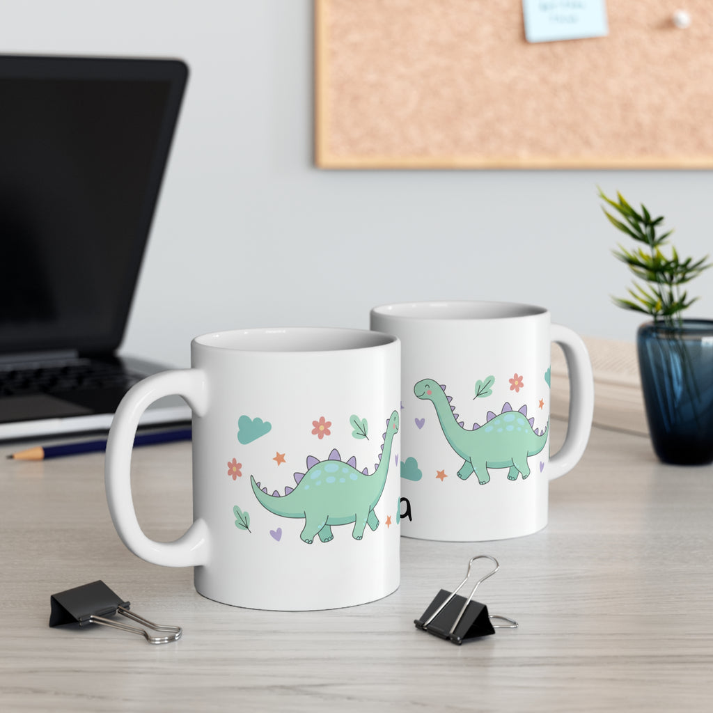 Personalized Dinosaur Mug - Cute Kids Name Coffee Cup (11oz)