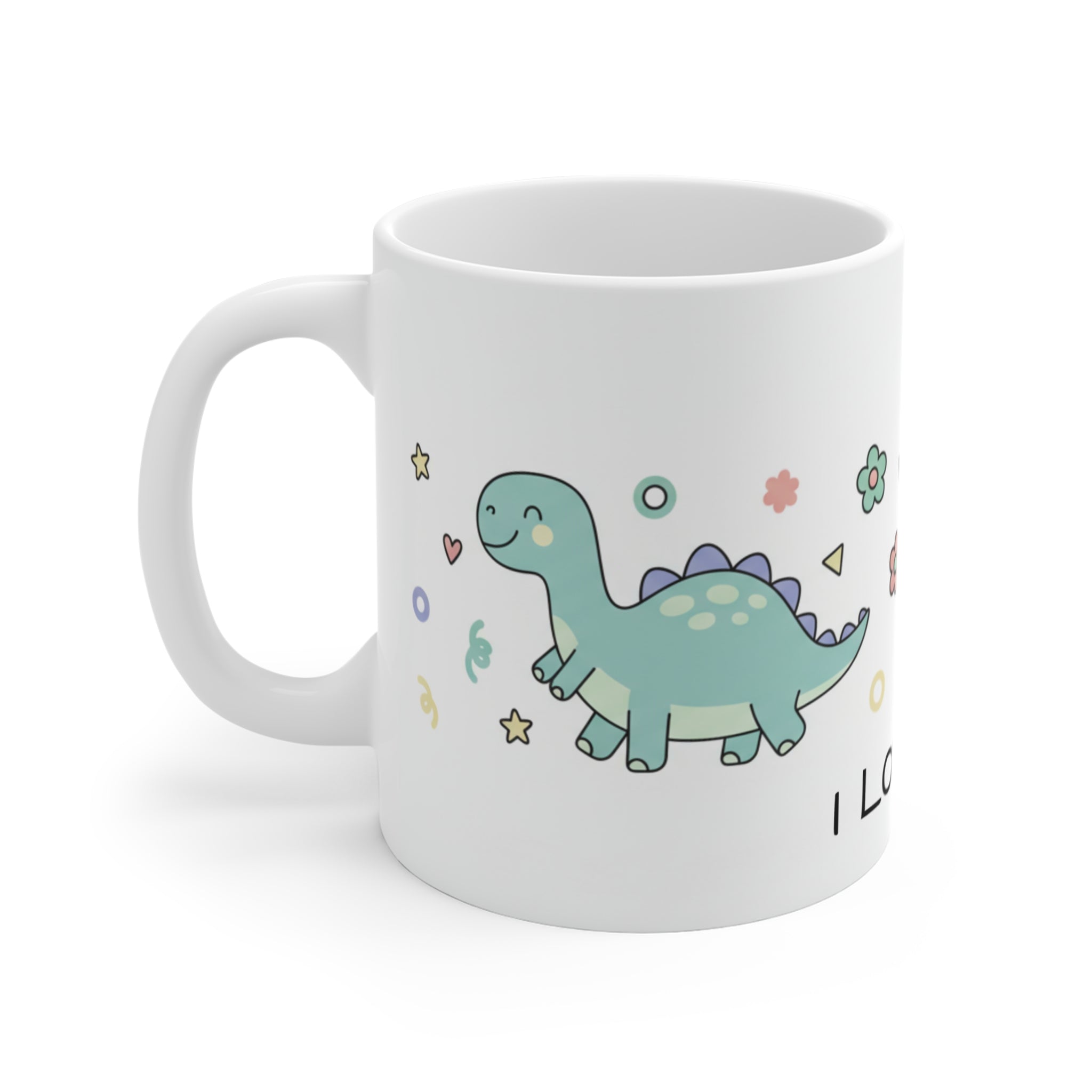 I Love You Dinosaur Mug — Cute Floral Dino Coffee Cup, Gift for Kids & Partner