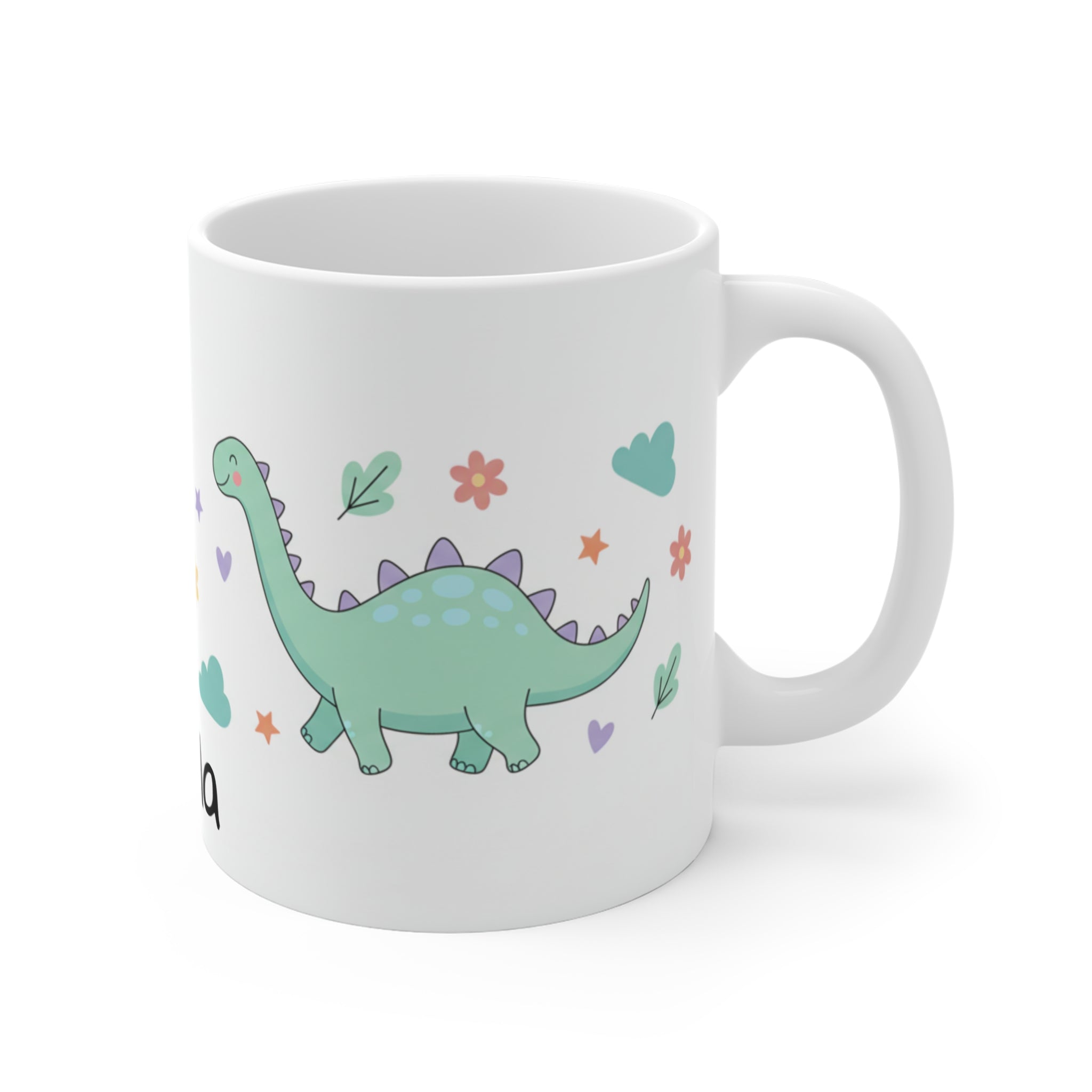 Personalized Dinosaur Mug - Cute Kids Name Coffee Cup (11oz)