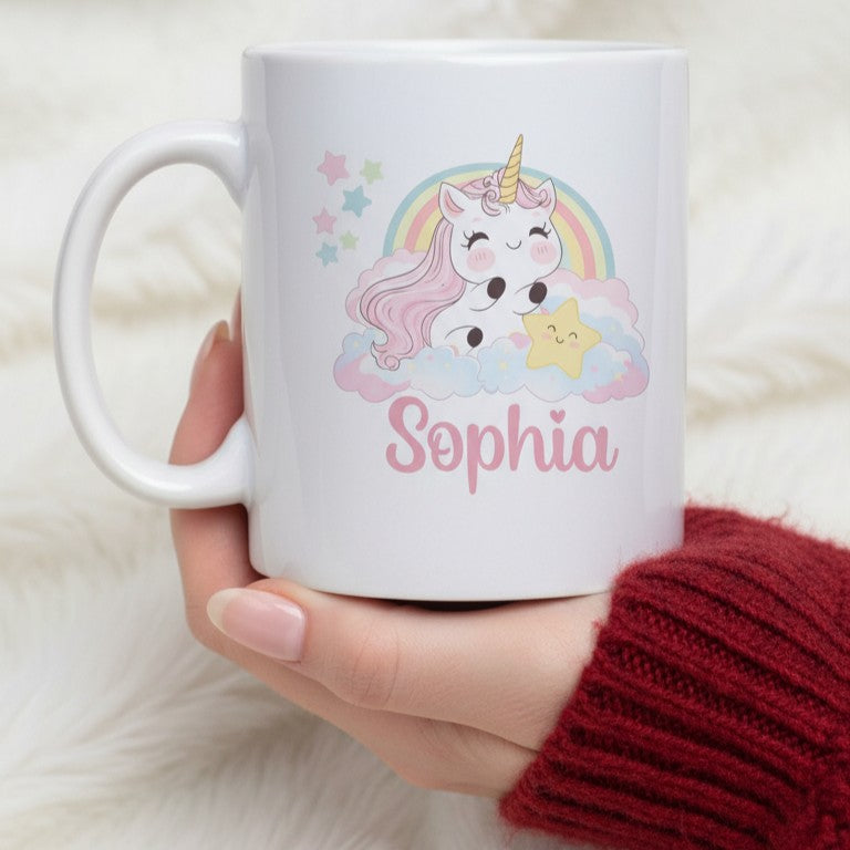 Personalized Unicorn Mug 11oz — Cute Pastel Rainbow Name Coffee Cup (e.g., Sophia)