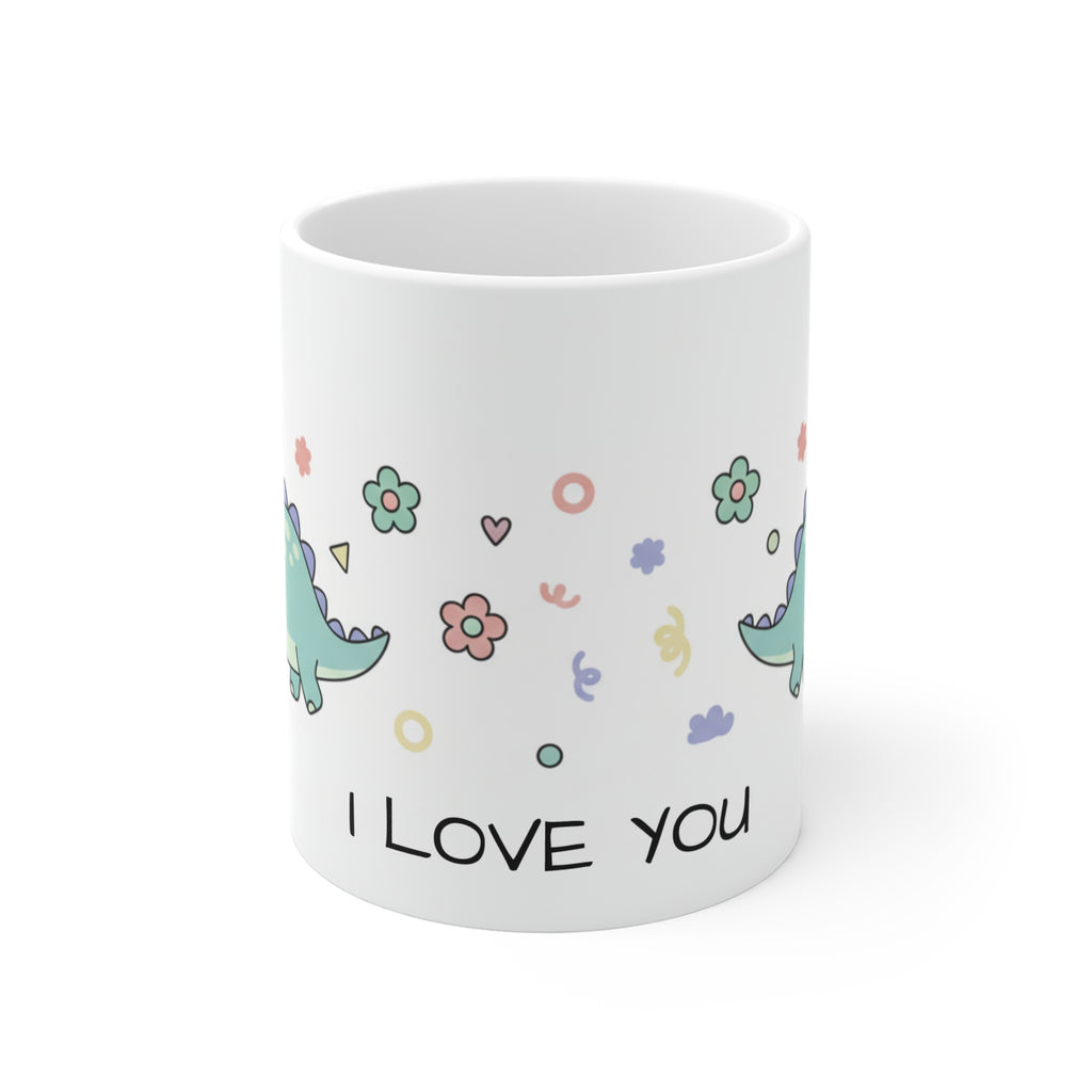 I Love You Dinosaur Mug — Cute Floral Dino Coffee Cup, Gift for Kids & Partner
