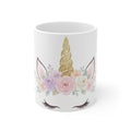 Unicorn Floral 11oz Coffee Mug — Cute Gold Horn & Pastel Flowers