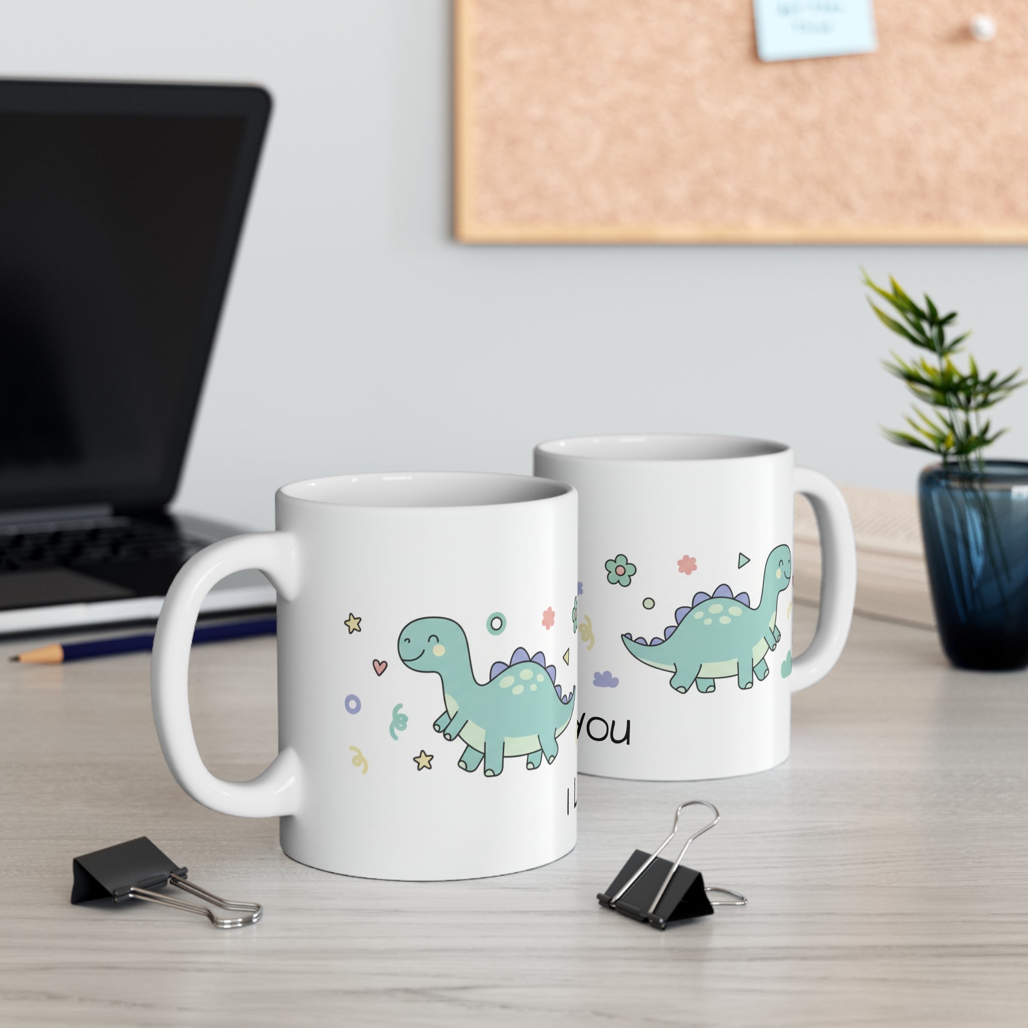 I Love You Dinosaur Mug — Cute Floral Dino Coffee Cup, Gift for Kids & Partner