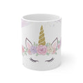 Unicorn Floral Mug — Pastel Gold Horn 11oz Coffee Cup