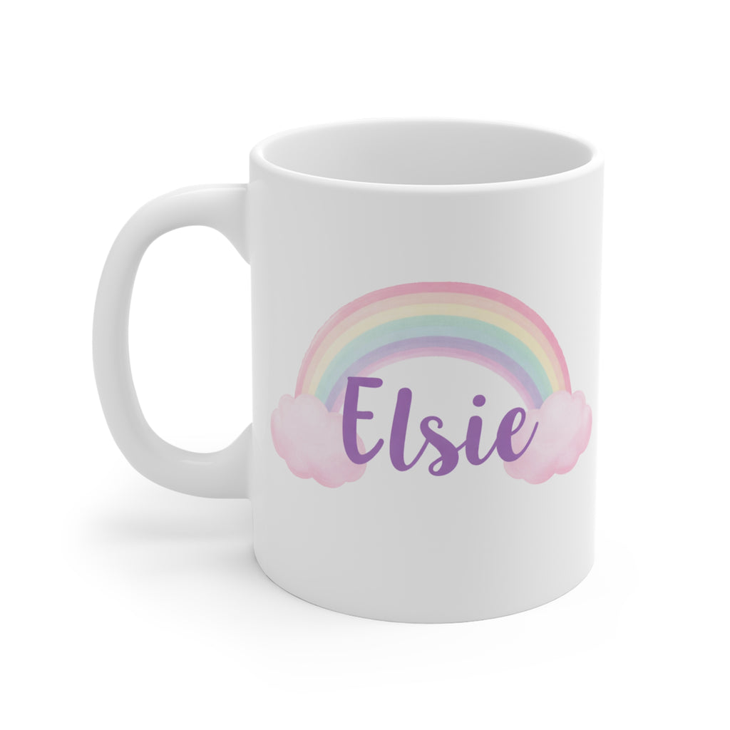 Personalized Rainbow Name Mug — "Elsie" 11oz Cute Pastel Cloud Coffee Cup