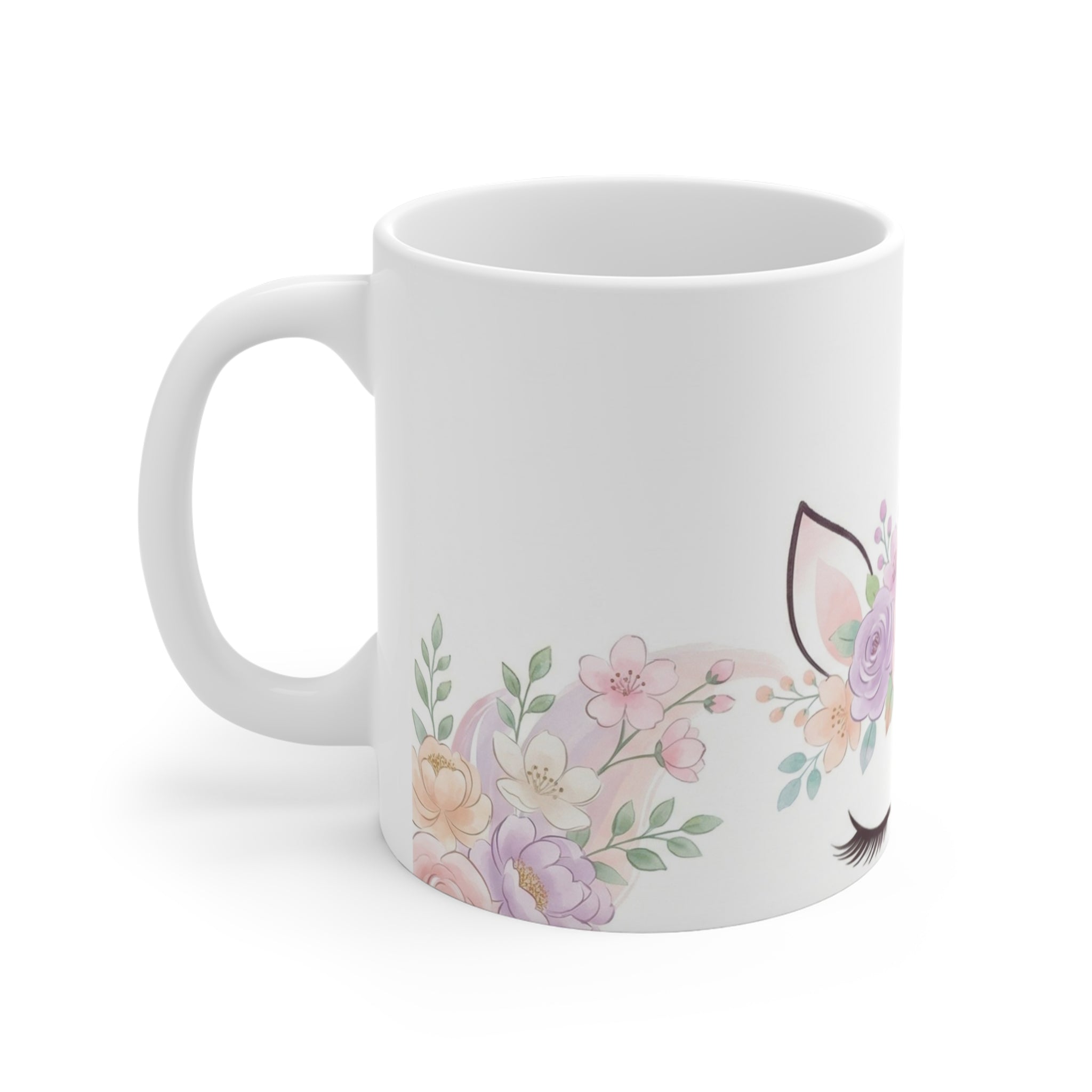 Unicorn Floral 11oz Coffee Mug — Cute Gold Horn & Pastel Flowers