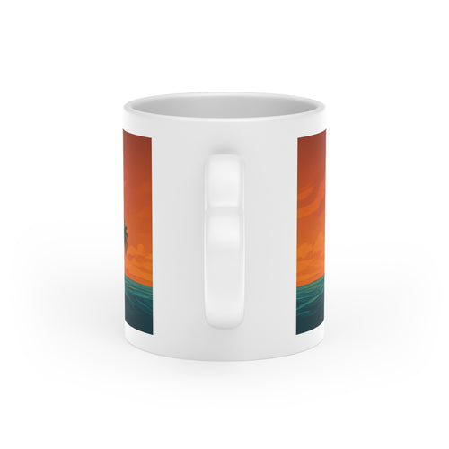 Heart-Shaped Adventure Mug, Surfer Gift, Ocean Lover's Coffee Cup, Beach Decor, Personalized Drinkware