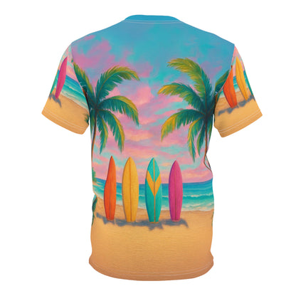 Beach Vibes Unisex Cut & Sew Tee, Surfing Shirt, Tropical AOP Tee, Summer Fashion, Vacation Wear, Beach Party Top, Casual Summer Tee